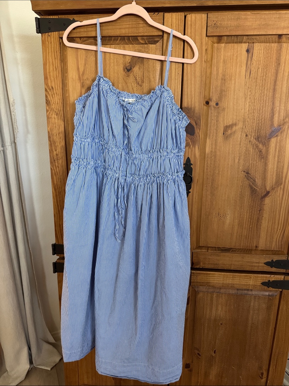 Free Assembly Blue Striped Sundress with Spaghetti Straps
